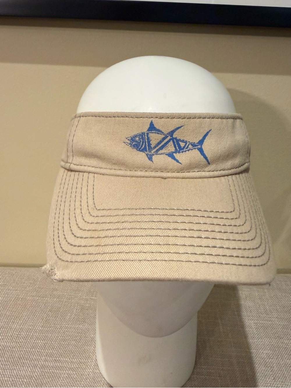 Salt Life Khaki Blue Tuna Embroidered Distressed Visor Adjustable